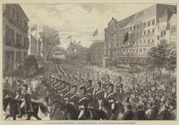 The Fourth of July at Philadelphia, the Military Procession, City Troops Passing Through Broad-Street